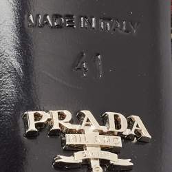 Pre Owned Prada Brown/Navy Blue Plaid Canvas and Leather Fringe Detail Lace Up Slingback Pumps Size 41