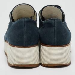 Prada Navy Blue Denim Platform Lace Up Sneakers Size 37