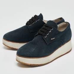 Prada Navy Blue Denim Platform Lace Up Sneakers Size 37