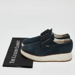 Prada Navy Blue Denim Platform Lace Up Sneakers Size 37