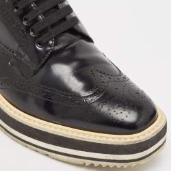 Prada Black Brogue Patent Leather Platform Derby Sneakers Size 38