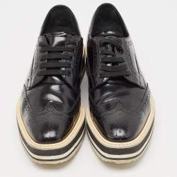 Prada Black Brogue Patent Leather Platform Derby Sneakers Size 38