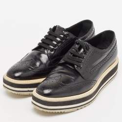 Prada Black Brogue Patent Leather Platform Derby Sneakers Size 38