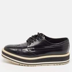 Prada Black Brogue Patent Leather Platform Derby Sneakers Size 38