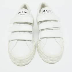 Pre Owned Prada White Leather Velcro Strap Low Top Sneakers Size 37.5