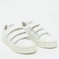 Pre Owned Prada White Leather Velcro Strap Low Top Sneakers Size 37.5