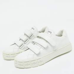 Pre Owned Prada White Leather Velcro Strap Low Top Sneakers Size 37.5