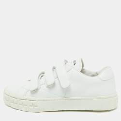 Pre Owned Prada White Leather Velcro Strap Low Top Sneakers Size 37.5