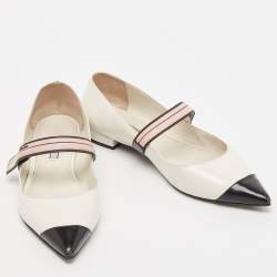 Pre Owned Prada White/Black Leather Mary Jane Flats Size 41.5 