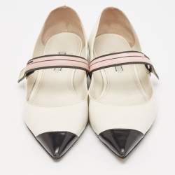 Pre Owned Prada White/Black Leather Mary Jane Flats Size 41.5 