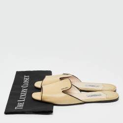 Prada Yellow Saffiano Leather Flat Slides Size 41