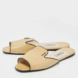 Prada Yellow Saffiano Leather Flat Slides Size 41