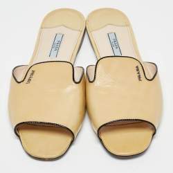 Prada Yellow Saffiano Leather Flat Slides Size 41