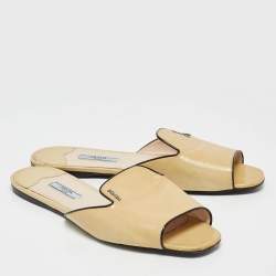 Prada Yellow Saffiano Leather Flat Slides Size 41