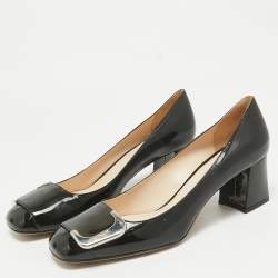 Prada Black Patent Leather Block Heel Pumps Size 38.5