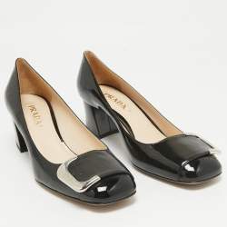 Prada Black Patent Leather Block Heel Pumps Size 38.5