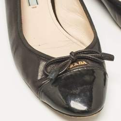 مملوكة مسبقًا Prada Black Leather and Patent Leather Cap Toe Bow Ballet Flats Size 39.5