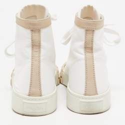 Pre Owned Prada White/Beige Canvas Gabardine High Top Sneakers Size 40