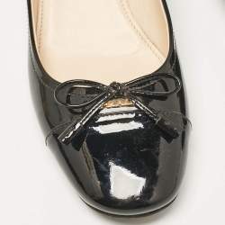 Prada Black Patent Leather Bow Cap Toe Block Heel Pumps Size 37