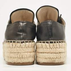 Pre Owned Prada Black Leather Espadrille Platform Lace Up Sneakers Size 36