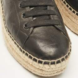 Pre Owned Prada Black Leather Espadrille Platform Lace Up Sneakers Size 36