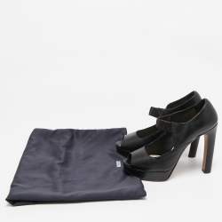 مملوكة مسبقًا Prada Black Leather Peep Toe Mary Jane Platform Pumps Size 37.5