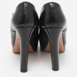 مملوكة مسبقًا Prada Black Leather Peep Toe Mary Jane Platform Pumps Size 37.5