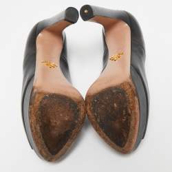 مملوكة مسبقًا Prada Black Leather Peep Toe Mary Jane Platform Pumps Size 37.5