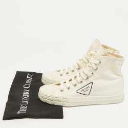 Prada Off White Canvas Gabardine High Top Sneakers Size 40