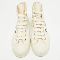 Prada Off White Canvas Gabardine High Top Sneakers Size 40