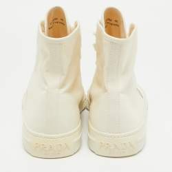 Prada Off White Canvas Gabardine High Top Sneakers Size 40