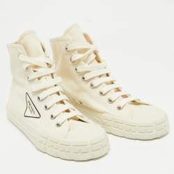 Prada Off White Canvas Gabardine High Top Sneakers Size 40