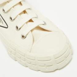 Prada Off White Canvas Gabardine High Top Sneakers Size 40