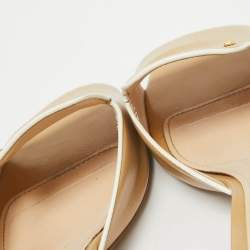 Prada Beige Patent Saffiano Leather Block Heel Slide Sandals Size 39