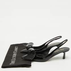 Prada Black Patent Leather Crystal Embellished Slingback Pumps Size 37