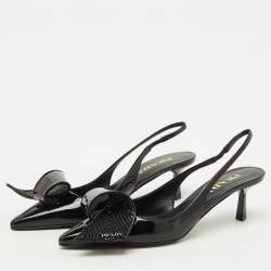 Prada Black Patent Leather Crystal Embellished Slingback Pumps Size 37