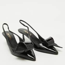 Prada Black Patent Leather Crystal Embellished Slingback Pumps Size 37
