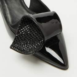 Prada Black Patent Leather Crystal Embellished Slingback Pumps Size 37
