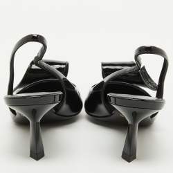 Prada Black Patent Leather Crystal Embellished Slingback Pumps Size 37