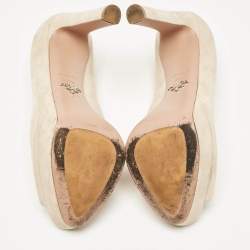 Prada Beige Suede Peep Toe Platform Pumps Size 39.5