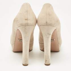 Prada Beige Suede Peep Toe Platform Pumps Size 39.5