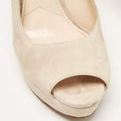Prada Beige Suede Peep Toe Platform Pumps Size 39.5