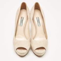 Prada Beige Suede Peep Toe Platform Pumps Size 39.5