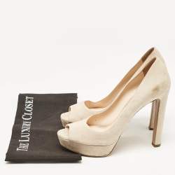 Prada Beige Suede Peep Toe Platform Pumps Size 39.5