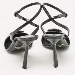 Prada Black Leather Round Toe Ankle Strap Sandals Size 38