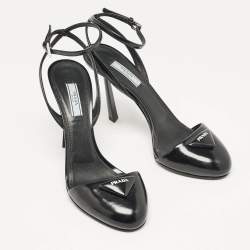 Prada Black Leather Round Toe Ankle Strap Sandals Size 38