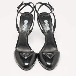 Prada Black Leather Round Toe Ankle Strap Sandals Size 38