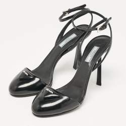 Prada Black Leather Round Toe Ankle Strap Sandals Size 38