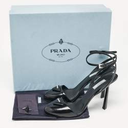 Prada Black Leather Round Toe Ankle Strap Sandals Size 38