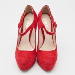 Prada Red Suede Platform D'orsay Pumps Size 37